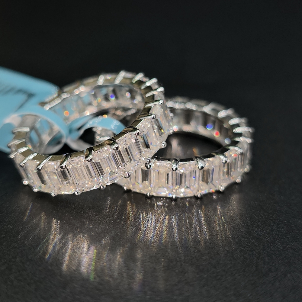 6.62 CTW Moissanite Baguette Eternity Band  | White Gold Over Silver - Picture 3 of 5